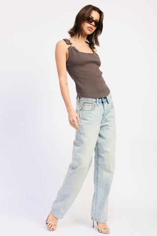 Racer Back Tank Top with Buckled Straps in Brown