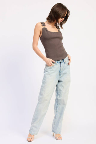 Racer Back Tank Top with Buckled Straps in Brown