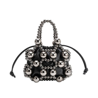 Bobby Beaded Vegan Leather Top Handle Bag in Black