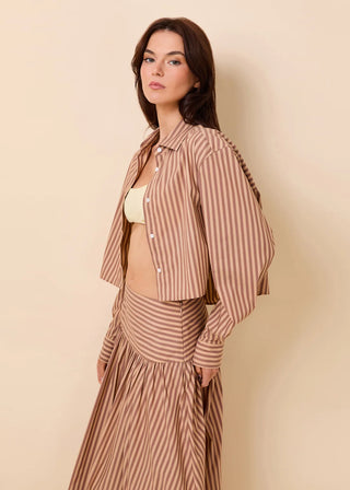 Solid & Striped Cropped Avril Top in Poplin Walnut and Camel Stripe