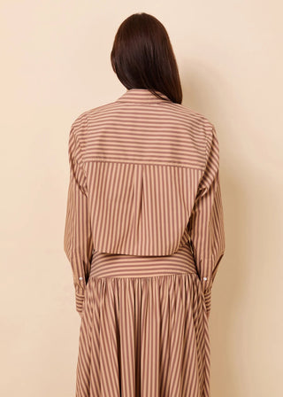 Solid & Striped Cropped Avril Top in Poplin Walnut and Camel Stripe