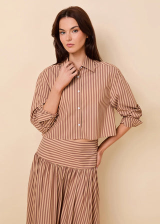 Solid & Striped Cropped Avril Top in Poplin Walnut and Camel Stripe
