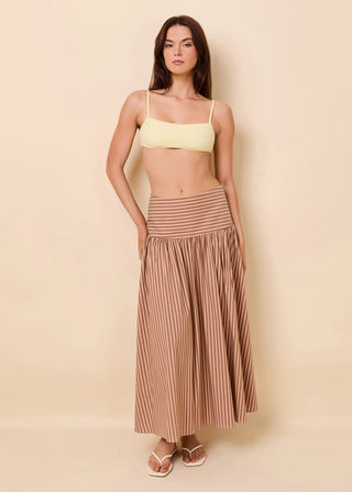 Solid & Striped Magnolia Skirt in Poplin Walnut and Camel Stripe