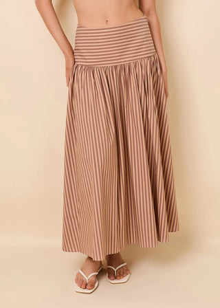 Solid & Striped Magnolia Skirt in Poplin Walnut and Camel Stripe