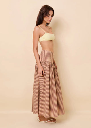 Solid & Striped Magnolia Skirt in Poplin Walnut and Camel Stripe