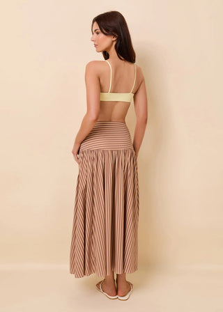 Solid & Striped Magnolia Skirt in Poplin Walnut and Camel Stripe