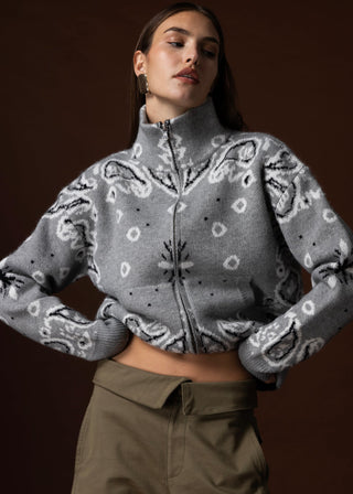 Rio Bandana Print Sweater in Grey