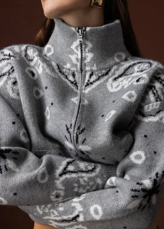 Rio Bandana Print Sweater in Grey