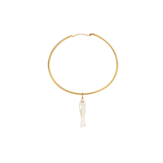 Lucky Fish Mother of Pearl 14K Gold Wire Necklace