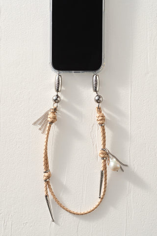 OSSA x CHAYSE Leather and Pearl Bolo Wristlet in Natural / Pearl