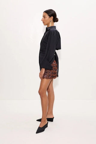 SIMON MILLER Zera Crochet Mini Skirt in Copper Chocolate
