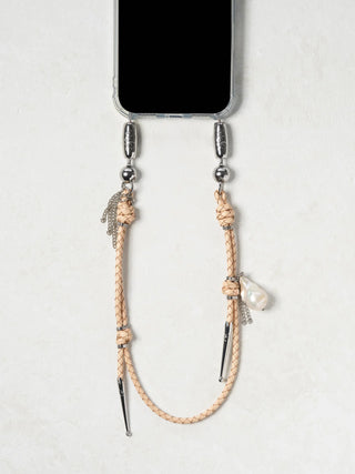 OSSA x CHAYSE Leather and Pearl Bolo Wristlet in Natural / Pearl