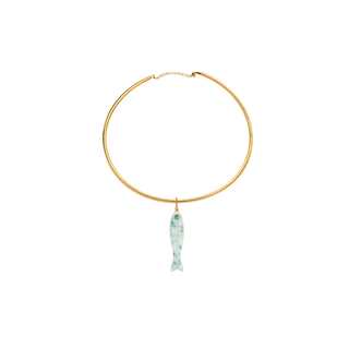 Lucky Fish Kiwi Jasper 14K Gold Wire Necklace