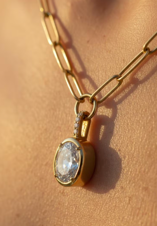 Solange Oval Solitaire Waterproof Pendant Necklace in 14K Gold PVD