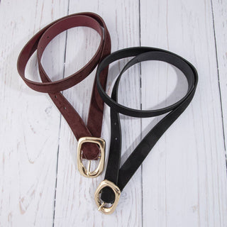 Rounded Square Buckle Vegan Leather Belt