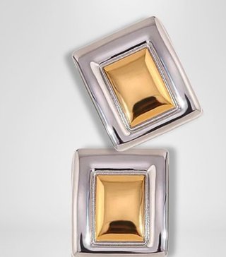 Framed Two Tone Rectangle Stud Earrings