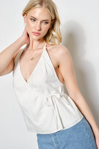 Zaylee Cotton Wrap Halter Top in White