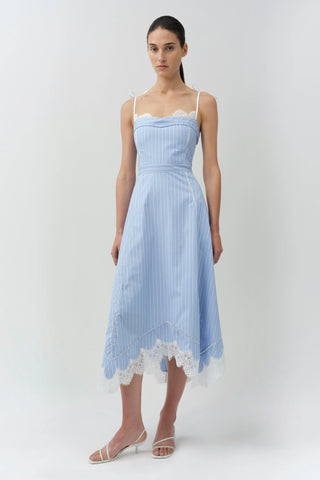 SIMKHAI Avaleigh Cotton Lace Midi Dress in Oxford Blue Stripe