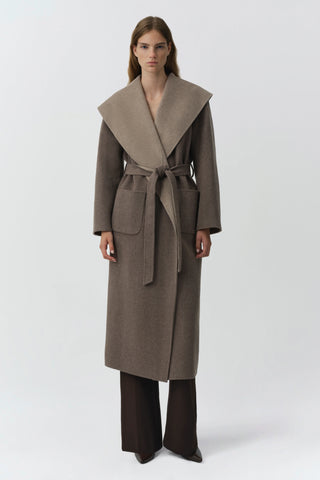 SIMKHAI Allura Reversible Belted Coat in Mushroom Multi
