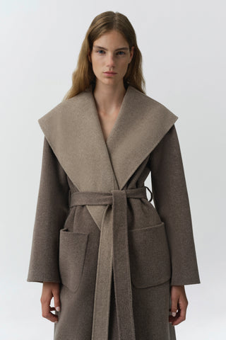 SIMKHAI Allura Reversible Belted Coat in Mushroom Multi