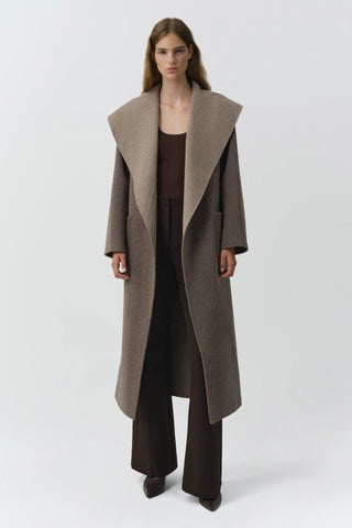 SIMKHAI Allura Reversible Belted Coat in Mushroom Multi