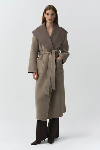 SIMKHAI Allura Reversible Belted Coat in Mushroom Multi