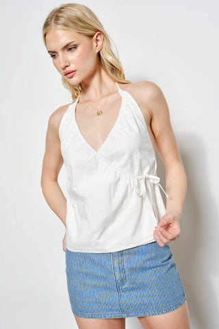 Zaylee Cotton Wrap Halter Top in White