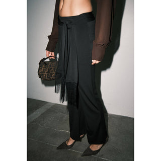 Sutton Matte Jersey Wide-Leg Pants with Fringe Tie Belt