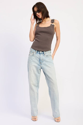 Racer Back Tank Top with Buckled Straps in Brown