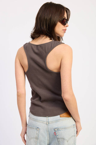 Racer Back Tank Top with Buckled Straps in Brown