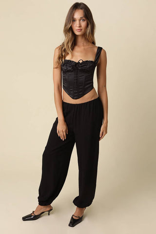 Wren Wide-Leg Bubble Hem Pants in Black