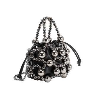 Bobby Beaded Vegan Leather Top Handle Bag in Black