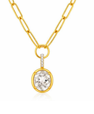 Solange Oval Solitaire Waterproof Pendant Necklace in 14K Gold PVD
