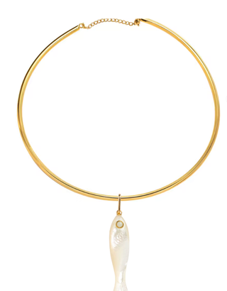 Lucky Fish Mother of Pearl 14K Gold Wire Necklace