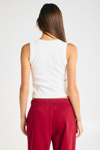 “Arkansas” Embroidered Ribbed Tank Top in White