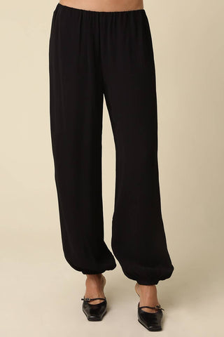 Wren Wide-Leg Bubble Hem Pants in Black