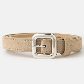 Square Buckle Leather Belt in Sand and Silver