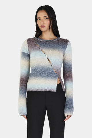 OWNLEY Alegra Asymmetrical Cardigan in Cocoa Gradient