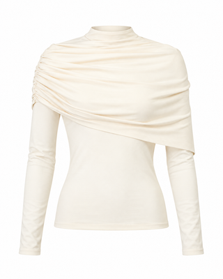 Angeli Ruched Cape Top in Bone