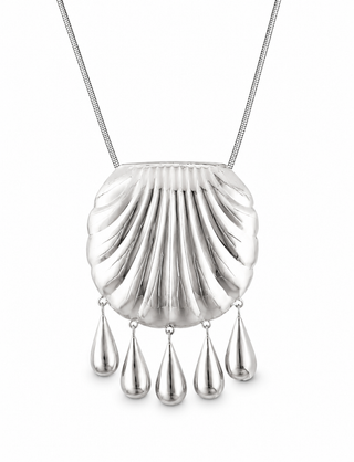 Silver Shell Fringe Pendant Necklace