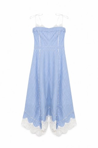SIMKHAI Avaleigh Cotton Lace Midi Dress in Oxford Blue Stripe