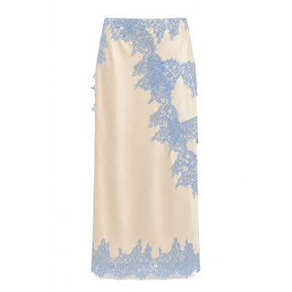 Contrast Lace Satin Midi Skirt in Butter Yellow