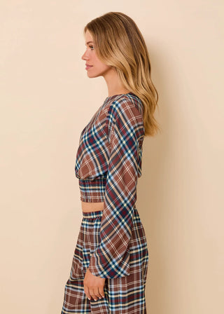 Solid & Striped Ace Walnut Wood Plaid Smocked Waist Top