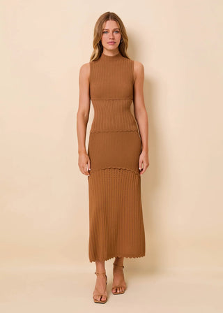 Solid & Striped Amara Caramel Ribbed Pointelle Midi Skirt