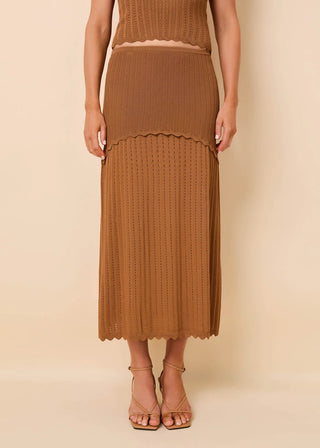 Solid & Striped Amara Caramel Ribbed Pointelle Midi Skirt