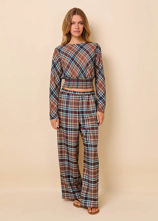Solid & Striped Ace Walnut Wood Plaid Smocked Waist Top