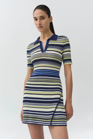 SIMKHAI Lira Polo Wrap Mini Dress in Midnight Blue Multi
