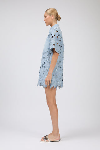 SIMKHAI Calyn Mini Shirt Dress in Denim