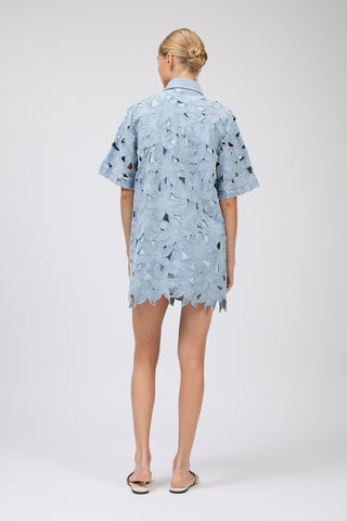 SIMKHAI Calyn Mini Shirt Dress in Denim