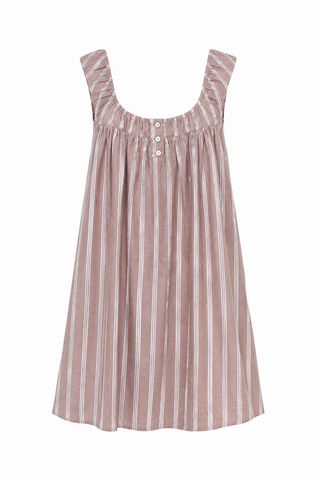 Striped dress with button details on a white background